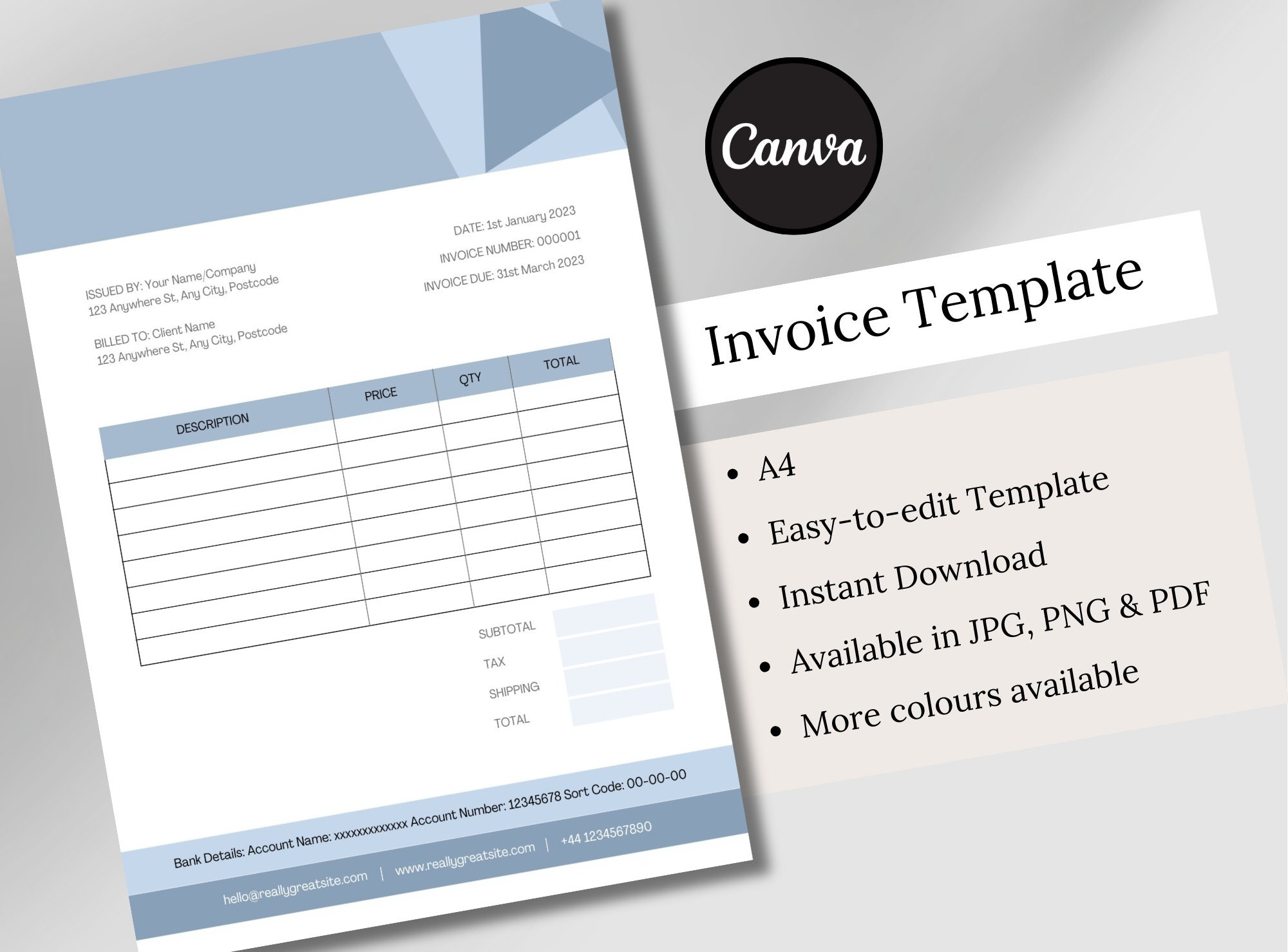 Invoice Template, Customisable Invoice Template Download, Canva ...