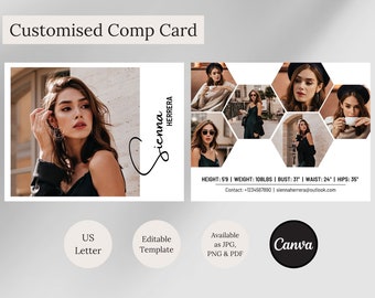 Comp Card Template, Modelling Comp Card, Acting Comp Card, Customised Z Card, Photo Resume, Photocard, Canva Template, Landscape Model CV