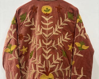 Handmade Velvet Suzani Embroidered Jacket, Boho Chic Coat