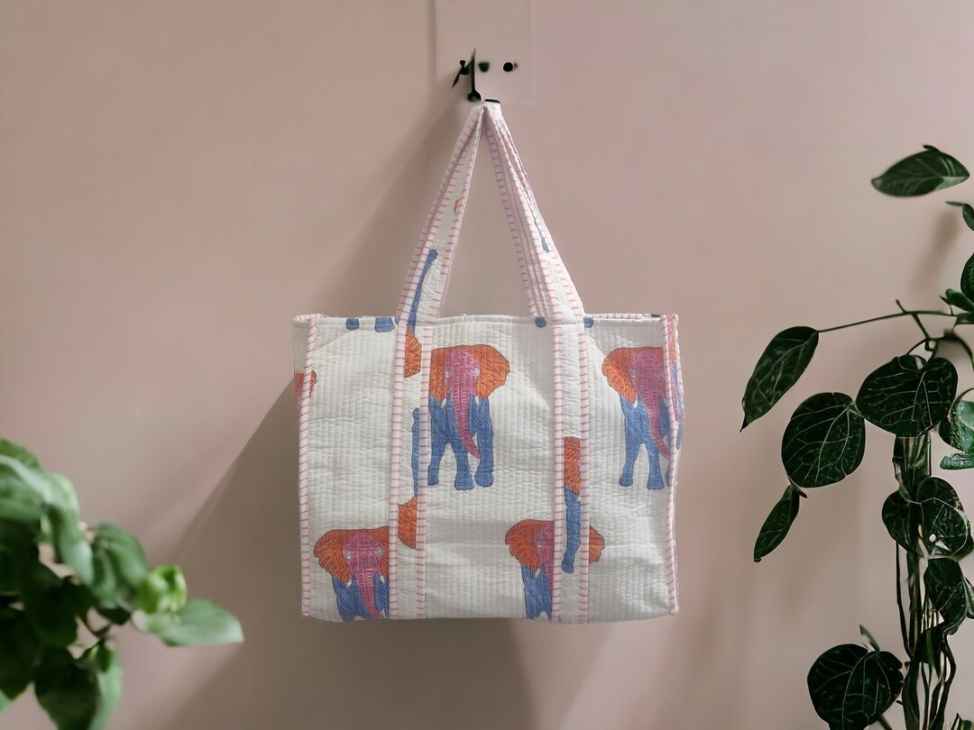 Cotton Block Print Tote Bag - Small | Handcrafted Eco-Friendly Indian Artisan Bag Blue Bird main image 1