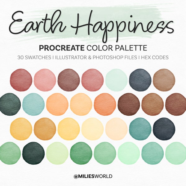 Earth Happiness - Procreate Color Palette, color swatches, iPad illustration, lettering, procreate art, download