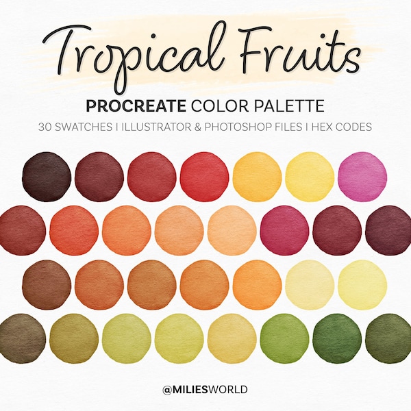 Tropical Fruits - Procreate Color Palette, color swatches, iPad illustration, lettering, procreate art, download