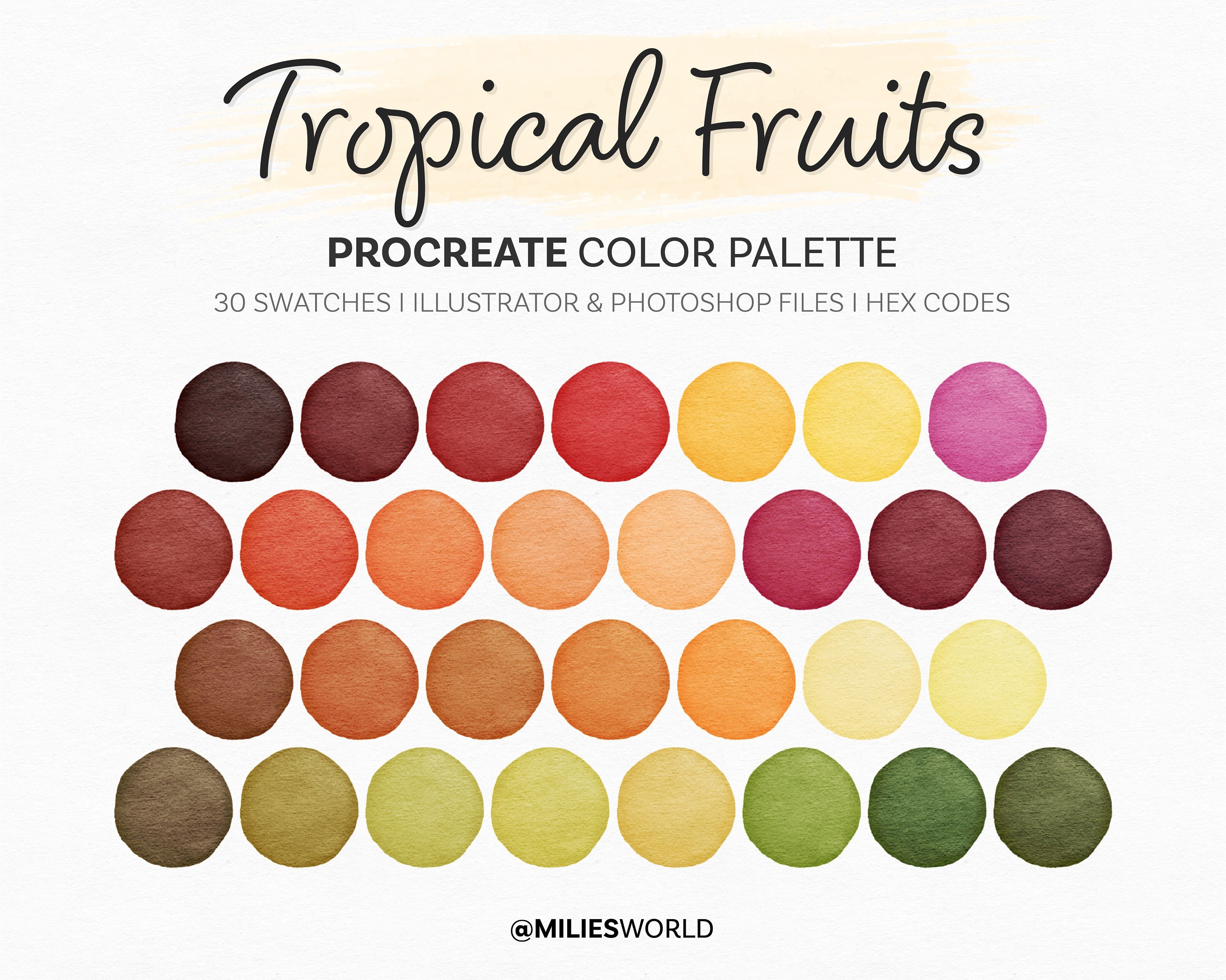 Tropical Fruits Procreate Color Palette, Color Swatches, iPad