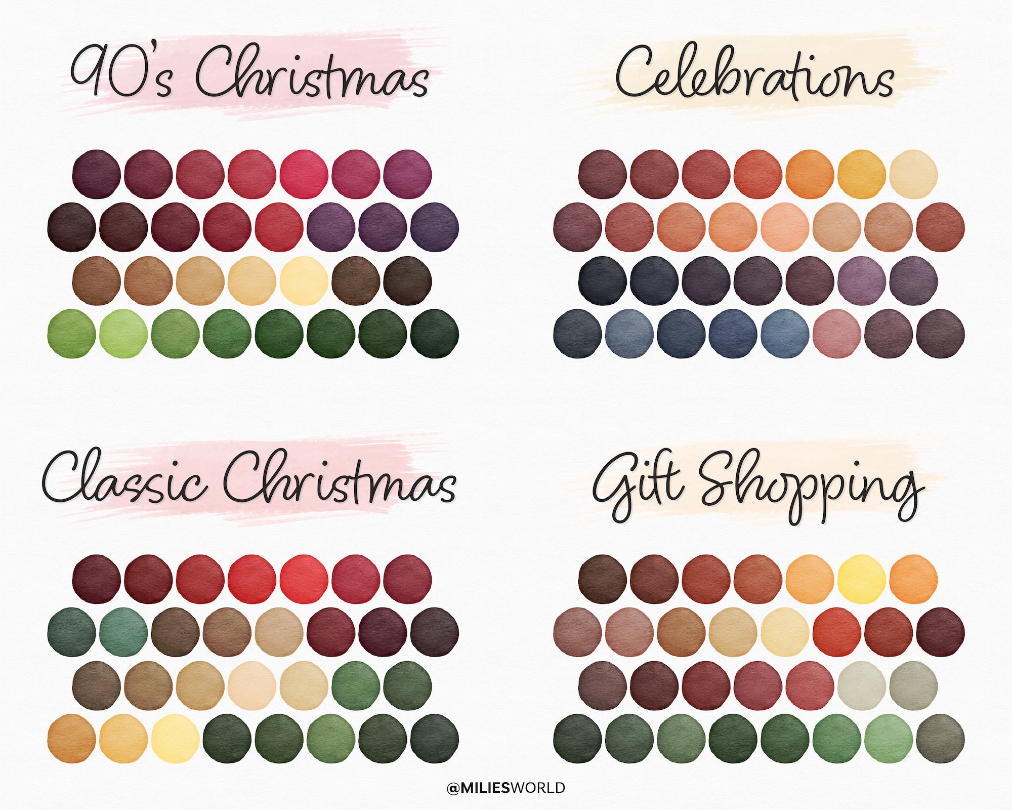 Deep Christmas Color Palette Bundle 360 Color Swatches, iPad Illustration, Lettering, Procreate ...