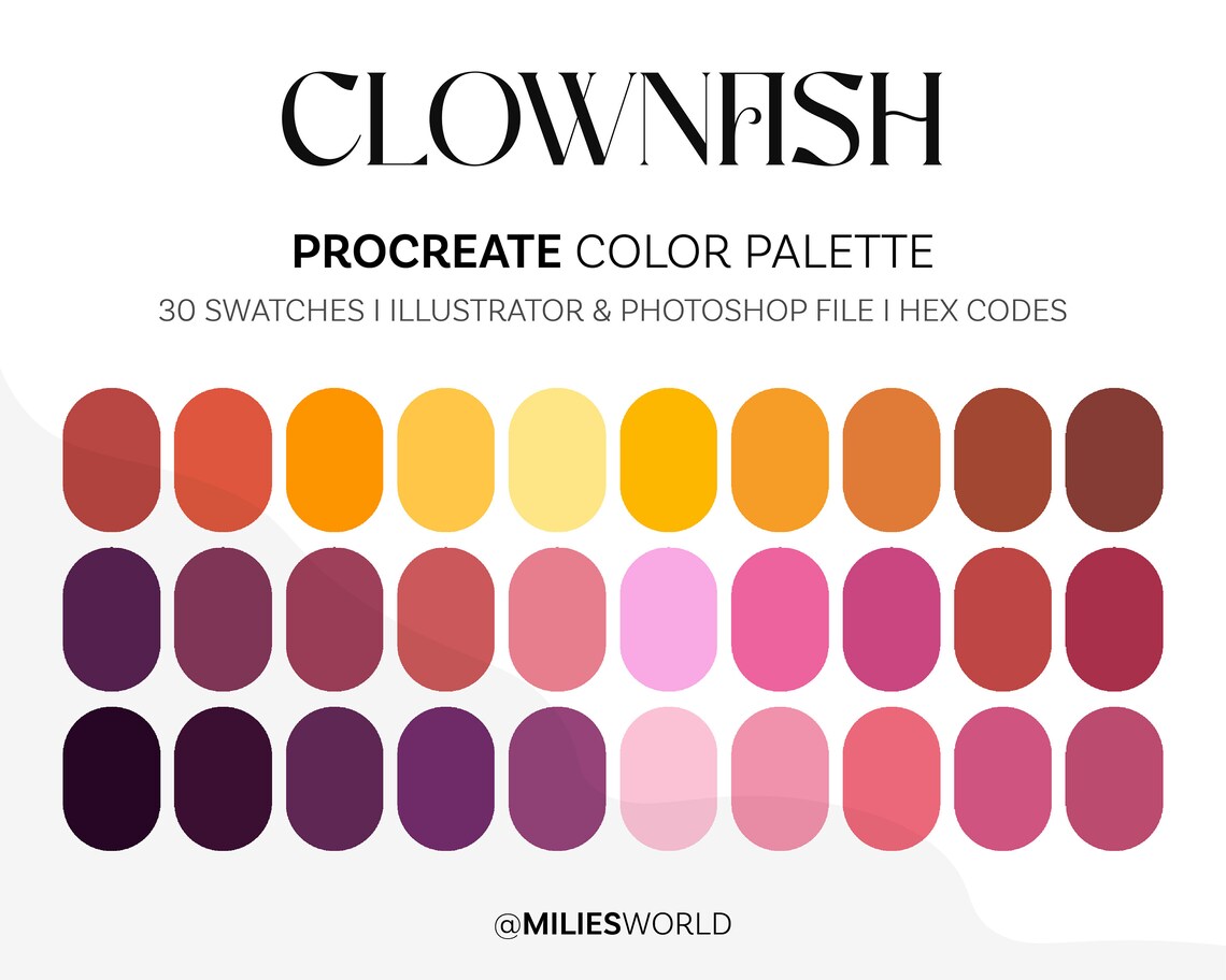 Clownfish Procreate Color Palette Color Swatches Ipad - Etsy