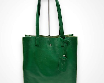 Borsa shopper in pelle, borsa shopping, borsa tote, borsa a tracolla, borsa per tutti i giorni, scomparto extra, borsa grande, borsa tote in pelle, verde