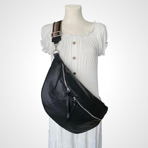 XXL Crossbody Bag, Crossbag Schwarz, Damen Umhängetasche, Bauchtasche schwarz, Slingbag, Crossbody bag mit Wechselgurt ,cross body bag