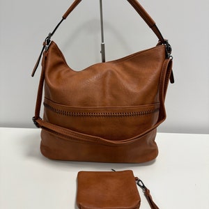 Ensemble de sac à main DAVY, sac hobo, sac à bandoulière, sac à poignée, sac à bandoulière, sac slouchy, avec portefeuille, grand sac, marron Marron