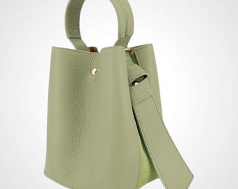Genuine leather bucket bag – with suede, small shoulder bag, women's leather handbag, leather bucket bag, mini bag, leather crossbody bag