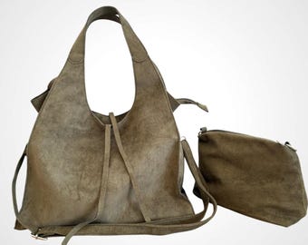 Bolsa feminina 2 em 1 em camurça vegana, estilo sacola/bolsa de ombro, bolsa grande para o dia a dia com pequeno bolso interno, estilo hobo.