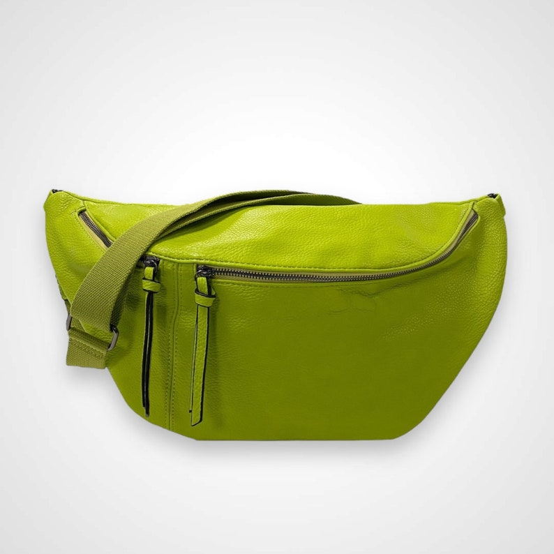 LUNA, XXL Crossbody Bag, Crossbag, Umhängetasche, Bauchtasche, Slingbag, Hüfttasche, Half Moon Bag, Cross Body Bag, Moon bag, Kiwi Grün,Lime Bild 8