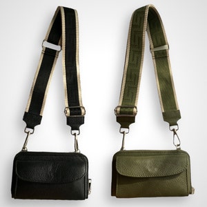 Funda de piel para móvil, cartera, bolso bandolera, monedero de mujer, billetera, bolso bandolera con correa intercambiable, negro o verde