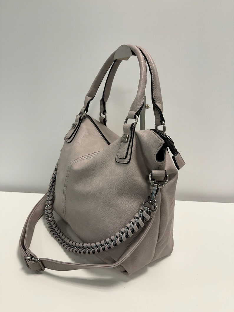 Damen Handtasche DAVY, Hobo bag, Schultertasche, Henkeltasche, Segeltaugurt, Umhängetasche, Slouchy Bag, große Tasche, Braun Bild 8