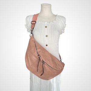 LUNA, XXL Crossbody Bag, Crossbag, Umhängetasche, Bauchtasche, Slingbag, Hüfttasche, Half Moon Bag, Cross Body Bag, Moon bag Farbauswahl Rosa