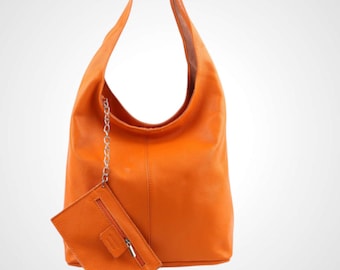 Bolsa Hobo Feminina em Couro Genuíno – Bolsa Grande em Couro com Alça de Ombro, Bolsa de Ombro Macia, Bolsa de Mão Espaçosa 33 × 31 cm