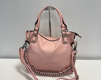 Damen Handtasche DAVY, Hobo bag, Schultertasche, Henkeltasche, Segeltaugurt,  Umhängetasche, Slouchy Bag, große Tasche, Rosa