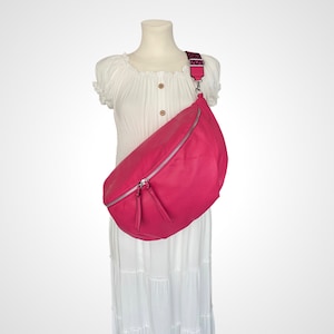 Cleo XXL crossbody bag, pink, vegan leather, cross bag, shoulder bag, fanny pack, half moon bag, sling bag, half moon bag, everyday bag