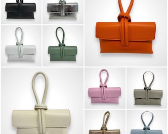 Leren schoudertas dames, handgemaakt Italiaans leer, handtas leer, clutch, tas met knoop, leren tas, crossbody tas