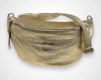 XL crossbody bag leather, crossbag gold, leather bag women, women's shoulder bag, belt bag gold, XL fanny pack leather, cross body bag, gold