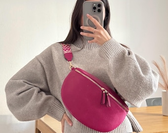 Large crossbody bag, vegan leather, pink crossbody bag, women's shoulder bag, fuchsia fanny pack, cross body bag, crossbody bags, 30 x 20 cm