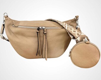 Pochete XL feminina em couro vegano, bolsa transversal com alça larga, bolsa de ombro grande com mini carteira.