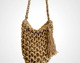 Bolsa transversal boho em macramê, bolsa de ombro feita à mão com franjas, presente ideal para festivais de verão.