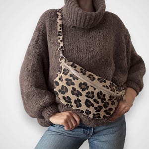 Crossbody bag leather, leopard bag, fanny pack Leo, sling bag, suede bag with leopard pattern, shoulder bag, fanny pack suede, L