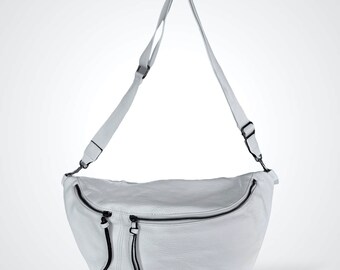 LUNA, XXL Crossbody Bag, Crossbag Grau, Umhängetasche damen, Bauchtasche, Slingbag, Hüfttasche, Half Moon Bag,Cross Body Bag, Crossbody bag