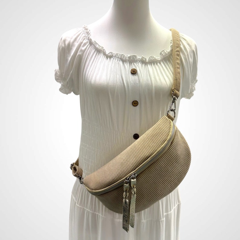 Crossbody Bag Cord, Cordtasche, cord Tasche, cord Bauchtasche, Crossbag, Bauchtaschen, Umhängetasche, Crossbody bags, Gürteltasche, Beige Bild 6