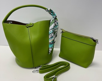 Borsa a secchiello vegana, 2 pezzi, borsa da donna, borsa a tracolla, borsa a secchiello, borsa a tracolla, borsa a tracolla, borsa a secchiello, verde kiwi, lime, set