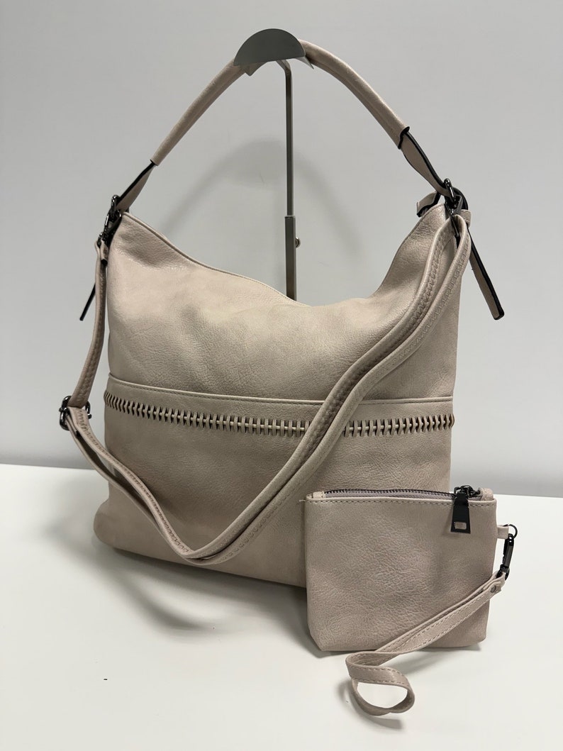 DAVY Handtasche Set, Hobo bag, Schultertasche, Henkeltasche, Umhängetasche,Slouchy Bag, mit Portemonnaie, große Tasche, Braun Beige