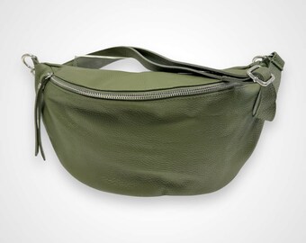 Bolso bandolera XL piel, bolso cruzado verde caqui, bolso de piel mujer, bolso bandolera mujer, bolso cinturón, riñonera XL piel, bolso bandolera verde