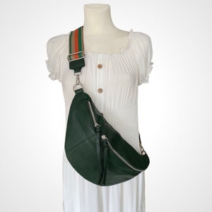 TINA, Crossbody Bag XL, dark green, crossbag, women's shoulder bag, bum bag, sling bag, crossbody bag with wide bag strap