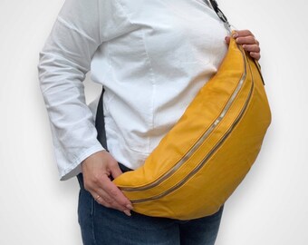 MIA, sac bandoulière XXL, sac croisé, sac à bandoulière pour femme, sac ventre, sac à bandoulière, sac banane, sac demi-lune, sac bandoulière, sac lune, jaune