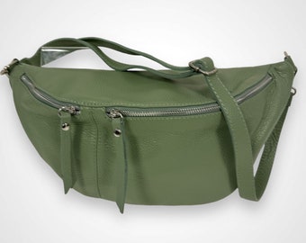 XL Leder Crossbody Bag, Crossbag Leder, Umhängetasche, Cross Body bag, Ledertasche damen, Leder Bauchtasche, 2 Fächer, Mint