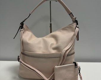 Set di borse DAVY, borsa hobo, borsa a tracolla, borsa con manico, borsa a tracolla, borsa a tracolla, borsa morbida, borsa grande, con portafoglio, rosa