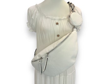 ZOÉ, sac bandoulière XL, ensemble de sacs ventraux, sacs bandoulière, sac bandoulière avec bandoulière interchangeable, portefeuille, sac bandoulière pour femme, blanc