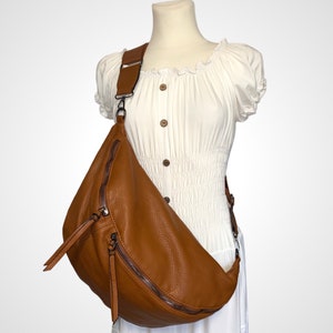 LUNA, XXL Crossbody Bag, crossbag, cognac brown bag, vegan fanny pack, half moon bag, crossbody bag with interchangeable strap, crossbody bag