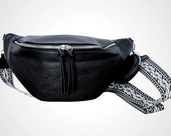Pochete XL feminina em couro vegano, bolsa transversal com alça larga, bolsa de ombro grande com mini carteira.