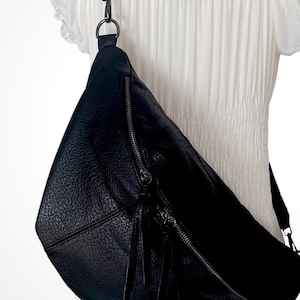 LUNA XXL Crossbody Bag vegan leather shoulder bag black bum bag faux leather sling bag hip bag belt bag crossover with bag strap image 4