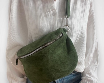 Bolsa transversal feminina em camurça, bolsa de ombro em couro camurça, pochete, bolsa de ombro, bolsa de couro feminina, várias cores disponíveis.