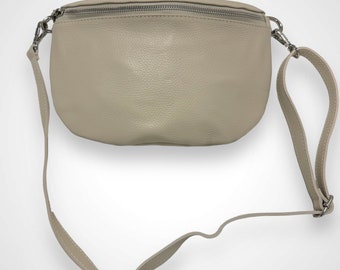 Leder Crossbody Bag, Crossbag Creme, Ledertasche Damen, Damen Umhängetasche, Gürteltasche, Bauchtasche Leder Creme, Cross Body bag, Groß