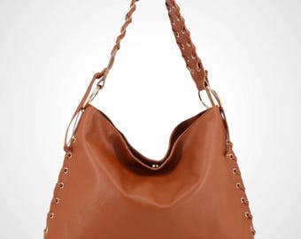 Bolsa hobo grande em couro legítimo para mulheres – bolsa de ombro em couro, bolsa de mão macia com fecho magnético, 44 × 30 cm