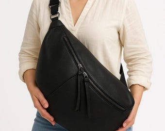 LUNA XXL Crossbody Bag Black, vegan shoulder bag for women, sling bag