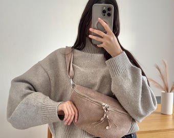 Crossbody Bag Cord, Cord Bag, Cord Pouch, Cord Fanny Bag, Cross Bag, Fanny Bags, Shoulder Bag Beige, Belt Bag, Taupe