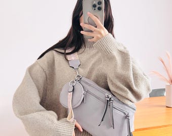 VERA SET, Crossbody Bag Lilac, Fanny Pack, Crossbody Bags, Crossbody Bag with Interchangeable Strap, Round Wallet, Shoulder Bag, Lilac Grey