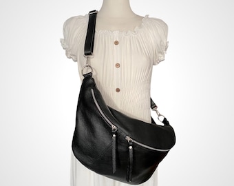 XXL Leather Crossbody Bag for Women, Large Fanny Pack, Sling Bag, Shoulder Bag, Genuine Leather Bag, Choice of Colors