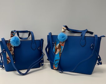 Zwei Henkeltaschen,Damen handtasche, Handtasche Damen, Schultertaschen, Elegant, Umhängetasche, Alltagstasche,VEGAN, Royalblau, Set,Crossbag