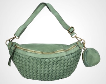 Braided leather bag, buttery soft premium leather, crossbody bag, bum bag, shoulder bag with wallet, woven bag, color selection