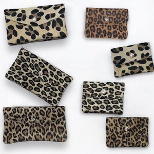 Cartera para mujer, cartera de ante Leo, cartera, monedero, cartera con compartimento para monedas, hecha a mano, estampado de leopardo, ante
